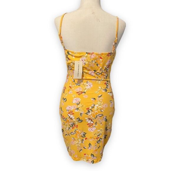 NWT Streetwear Society Ditsy Floral Yellow Spaghetti Tank Top Mini Bodycon Dress - Picture 3 of 9
